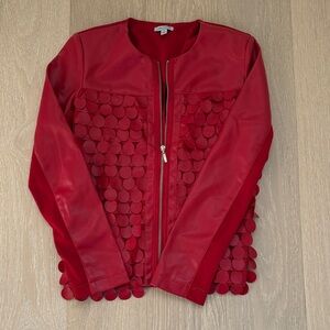 Chic Red Women's Blazer with Unique Circle Design